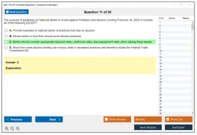 ABA CRCM Certified Regulatory Compliance Manager Practice test exam simulator test engine exam Prep practice test questions answers Image 11