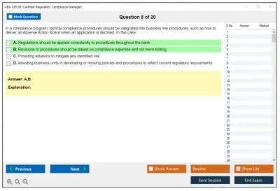 ABA CRCM Certified Regulatory Compliance Manager Practice test exam simulator test engine exam Prep practice test questions answers Image 8